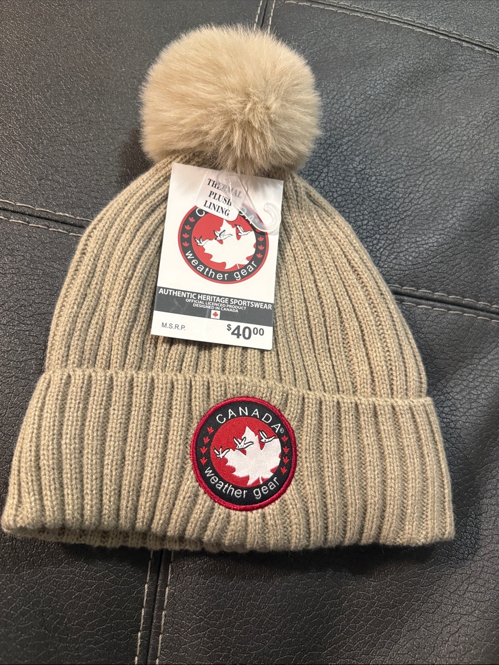 Woman Beige Pom Pom Beanie